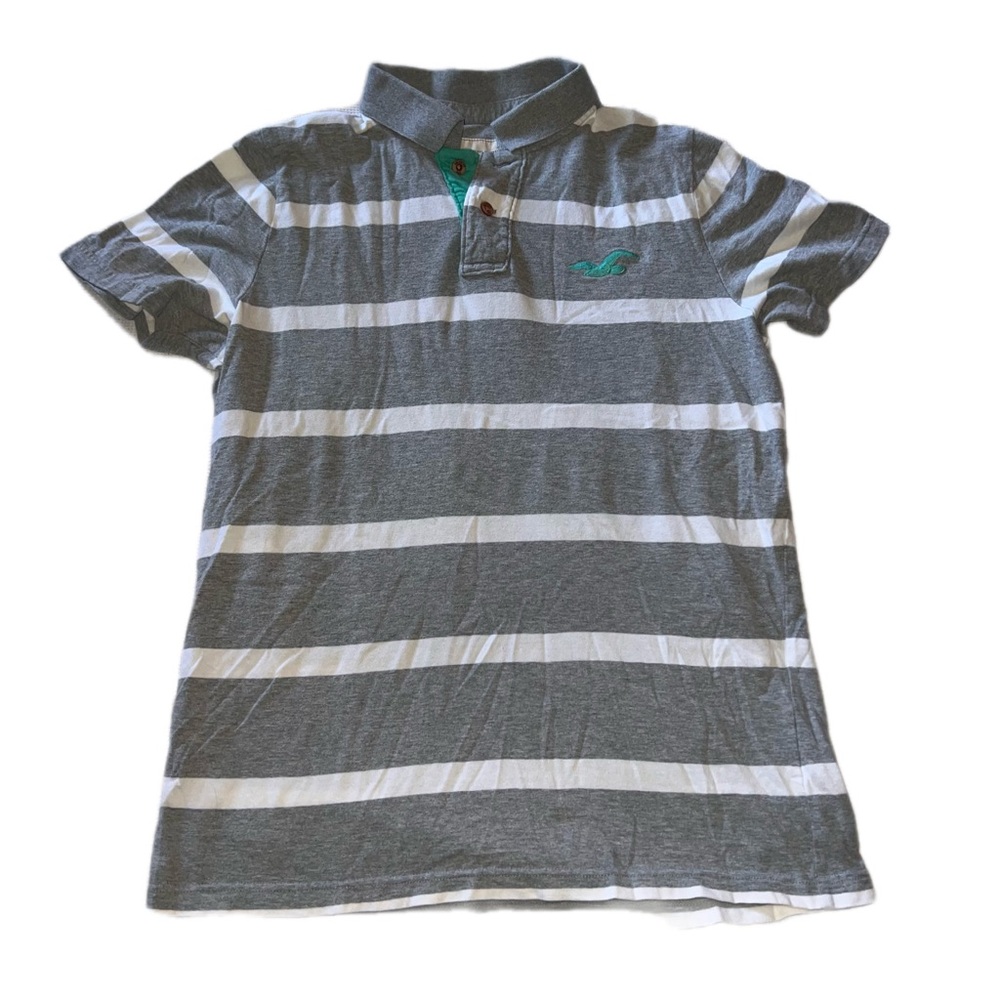 Hollister California Gray and White Striped Polo Men’s XL